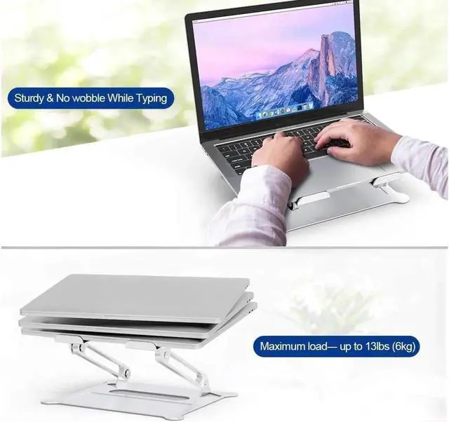 Alt view image 4 of 7 - Laptop Stand, Aluminum Foldable Laptop Stand for Desk, Ergonomic Portable Computer Stand Riser for MacBook Pro/Air 10-17" (Z19-Silver)