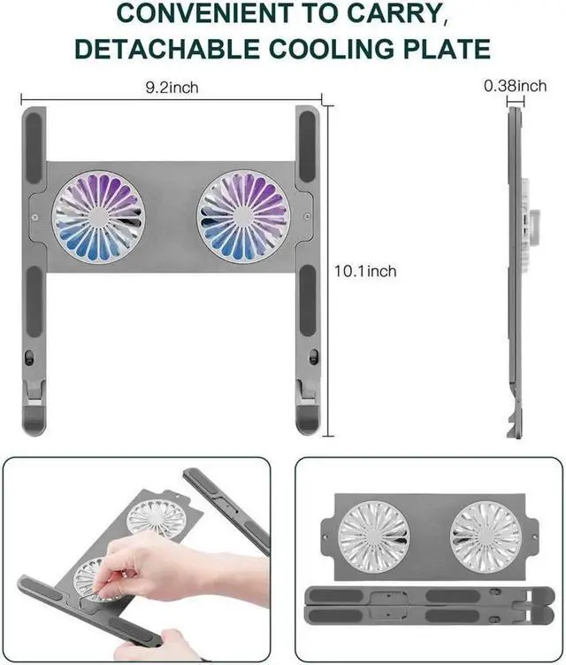 Alt view image 4 of 7 - Laptop Tablet Stand with 2 High-speed Cooling Fan, Computer Laptop Tablet Stand, Adjustable Foldable Ergonomic Portable Desktop Holder Compatible with MacBook,iPad, 10-13.5" Laptop Tablets