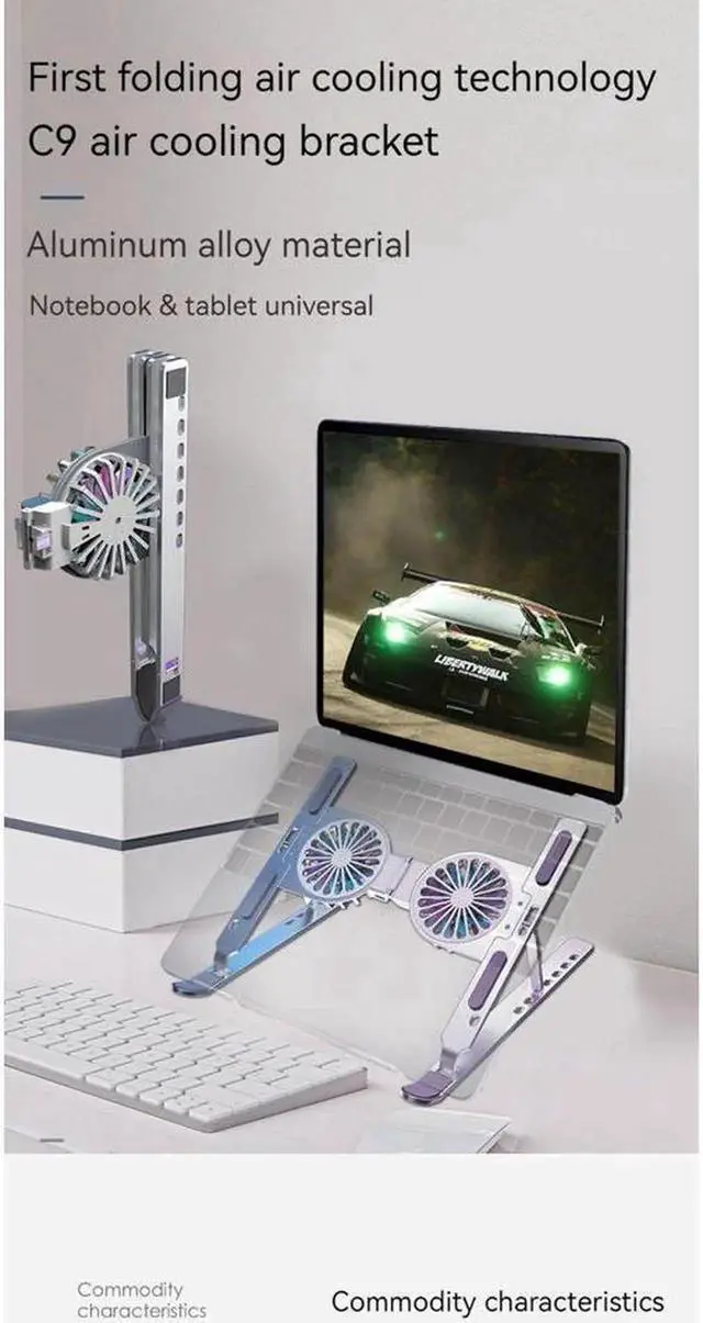 Alt view image 5 of 7 - Laptop Tablet Stand with 2 High-speed Cooling Fan, Computer Laptop Tablet Stand, Adjustable Foldable Ergonomic Portable Desktop Holder Compatible with MacBook,iPad, 10-13.5" Laptop Tablets