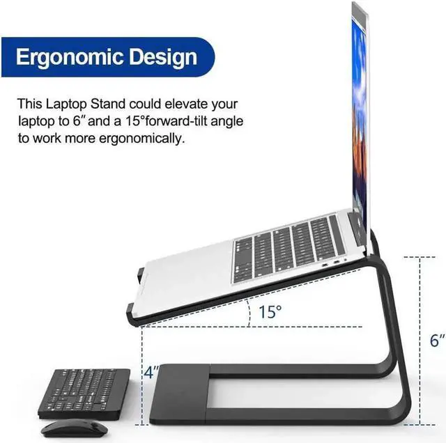Alt view image 4 of 6 - Laptop Stand, Adjustable Height Laptop Stand for Desk, Ergonomic Portable Computer Stand Riser for MacBook Pro/Air 10-16" (Black)