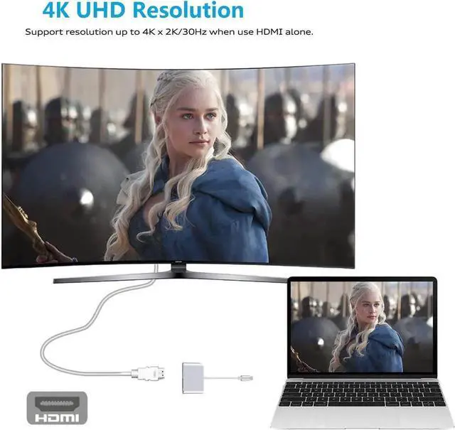 Alt view image 6 of 7 - USB C to HDMI VGA Adapter,Jansicotek USB C Hub with 4K HDMI, 1080P VGA, 2 Screens Same Display,Compatible with MacBook Pro/Air/ipad Pro 2018/Dell XPS/Nintendo Switch/Samsung More-Silver