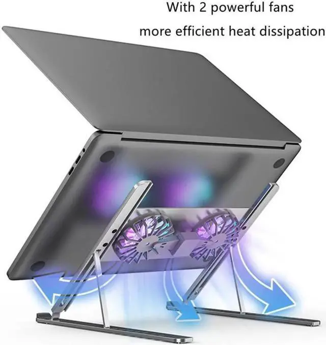Alt view image 4 of 7 - Ergonomic Foldable Laptop Tablet Cooling Stand Protable Ultrabook notebook macbook pro computer riser desktop holder with 2 High-speed Fan,For All Laptop Tablets 11-17.3"MacBook Pro iPad