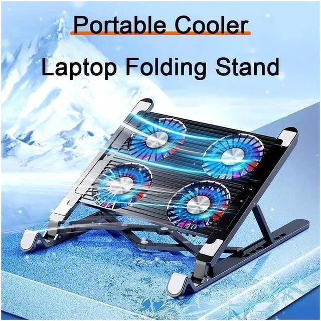 Alt view image 2 of 7 - Laptop Tablet Stand with 4 High-speed Cooling Fan Computer Laptop Tablet Stand Adjustable Foldable Ergonomic Portable Desktop Holder Compatible with MacBook,iPad 10-13.5" Laptop Tablets