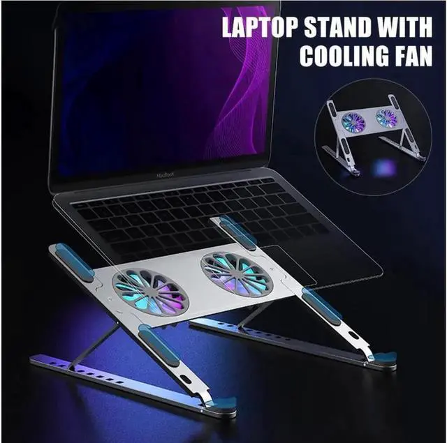 Main image of Ergonomic Foldable Laptop Tablet Cooling Stand Protable Ultrabook notebook macbook pro computer riser desktop holder with 2 High-speed Fan,For All Laptop Tablets 11-17.3"MacBook Pro iPad