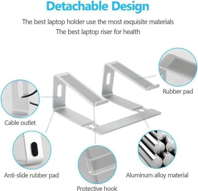 Alt view image 4 of 7 - Laptop Stand Ergonomic Aluminum Laptop Mount Computer Stand, Detachable Laptop Riser,Notebook Holder Stand Compatible with MacBook Pro/Air Samsung Huawei ,All 10-15.6" Laptops(Silver)