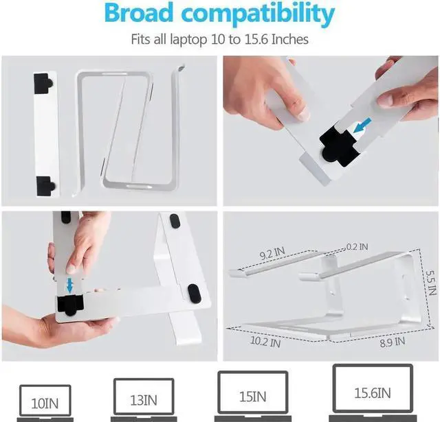 Alt view image 3 of 7 - Laptop Stand Ergonomic Aluminum Laptop Mount Computer Stand, Detachable Laptop Riser,Notebook Holder Stand Compatible with MacBook Pro/Air Samsung Huawei ,All 10-15.6" Laptops(Silver)
