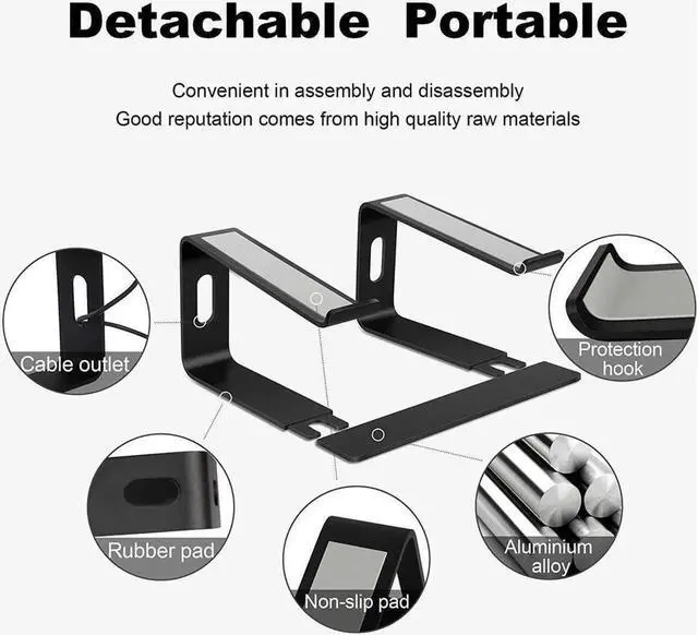 Alt view image 6 of 7 - Laptop Stand Ergonomic Aluminum Laptop Mount Computer Stand Detachable Laptop Riser,Notebook Holder Stand Compatible with MacBook Pro/Air Samsung Huawei,All 10-15.6" Laptops(Black)