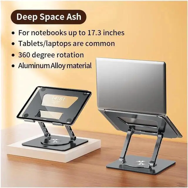 Alt view image 3 of 7 - Swivel Adjustable Laptop Stand, 360° Rotating of Aluminum Laptop Stand for Desk, Laptop Riser with Mechanical Sound, Laptop Computer Stand Compatible with 10-17.3 inch Laptop, Gray