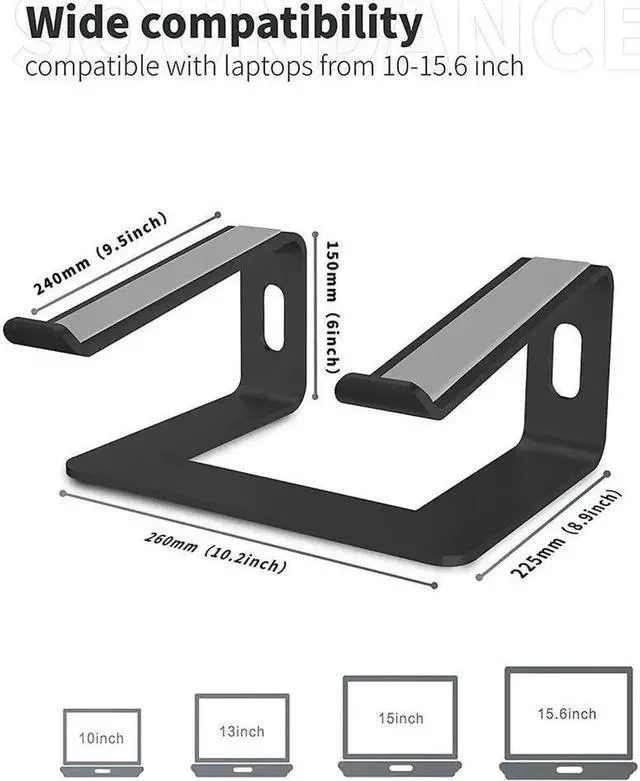 Alt view image 4 of 7 - Laptop Stand, Aluminum Ergonomic Laptops Elevator for Desk, Sturdy & Protective Computer Riser, Cooling Better Metal Holder Compatible with 10 to 15.6 inches Notebook Computer, Black