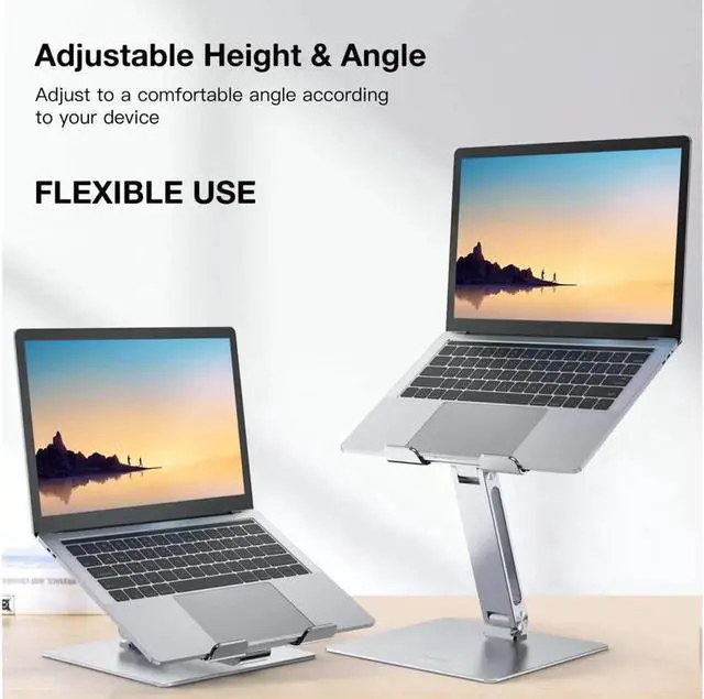 Alt view image 4 of 7 - Laptop Stand 360°Rotating Swivel Foldable Aluminum Laptop Desk Stand Adjustable Height Laptop Riser Ergonomic Computer Monitor Stand Compatible with PC, MacBook Air/All 10-17.3" Laptops