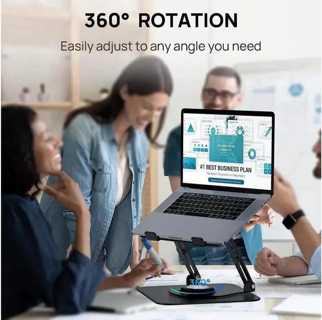 Alt view image 3 of 7 - Laptop Cooling Stand, 360 Degree Rotation,Adjustable Ergonomic Portable Aluminum Laptop Holder, Foldable Computer Stand Anti-Slip Laptop Riser Compatible with 10-16 inch Laptops (Black)