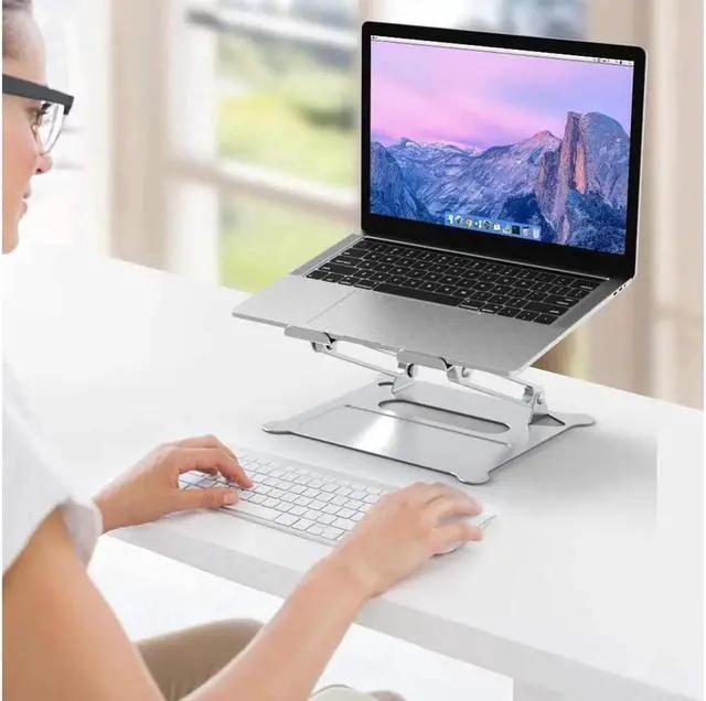Alt view image 2 of 7 - Laptop Stand Adjustable, Notebook Holder : Aluminum Foldable Laptop Riser for Desk, Compatible with 10-17" MacBook Air Pro, XPS, More Notebooks - (Z19-Silver)