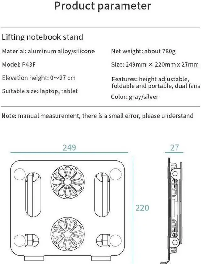 Alt view image 2 of 7 - Ergonomic Foldable Laptop Tablet Cooling Stand Aluminum Protable Ultrabook notebook computer riser desktop holder with 2 High-speed Fan,For All Laptop Tablets 11-17.3" MacBook Pro Air