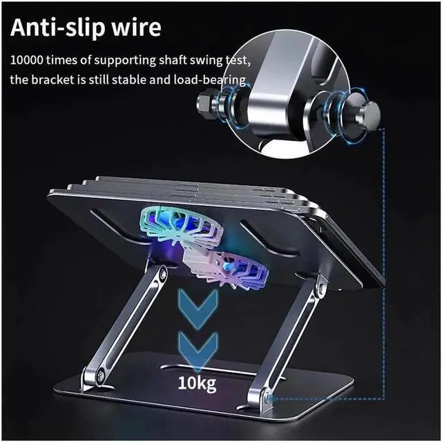 Alt view image 2 of 7 - Laptop Tablet Stand Adjustable with 2 High-speed Fan Aluminum Notebook Holder Foldable Detachable Laptop Tablet Riser for Desk Compatible with 11-17.3"MacBook Air Pro,XPS,More Notebooks
