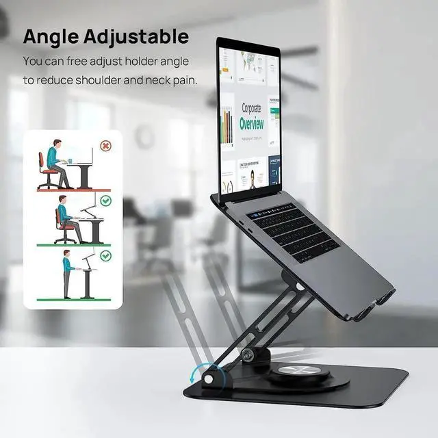 Alt view image 7 of 7 - Ultra-Stable Swivel Laptop Stand for Desk, 300% Larger Base Stability,Military-Grade Aluminum, Anti-Loosening Structure, CNC Technology of Height Adjustable Laptop Stand, Suitable for 10"-16"