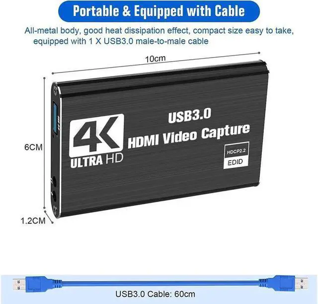 Alt view image 6 of 6 - 4K 60Hz USB 3.0 Video Capture Card HDMI-compatible 1080P 60fps HD Video Recorder Grabber For OBS Capturing Game Card Live