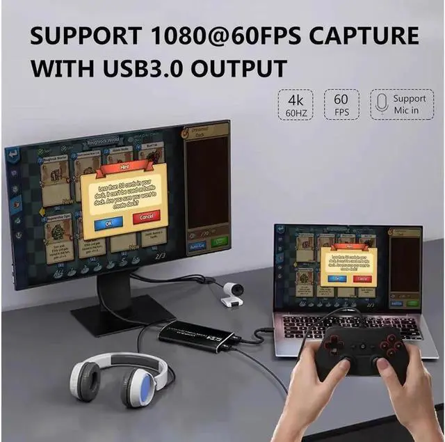 Alt view image 2 of 7 - K Capture Card Audio Video Capture Card with Microphone 4K30HDMI Loop-Out 1080p60fps Video Recorder for Gaming/Live Streaming/Video Conference Game Recording Live Streaming Broadcasting