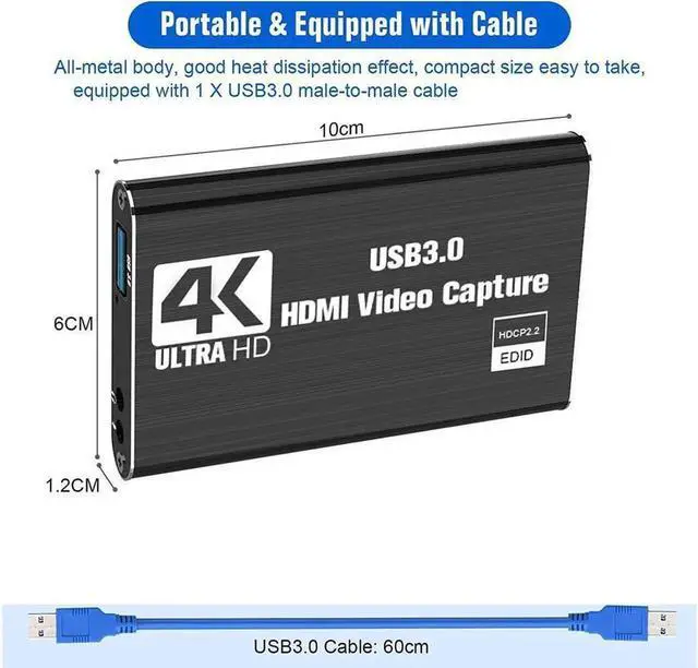 Main image of USB3.0 2.0 4K Video Capture Card HD 1080P Game Grabber HDMI-compatible Capture Card with Micr & HDMI Loop-Out, For Youtube Live Streaming
