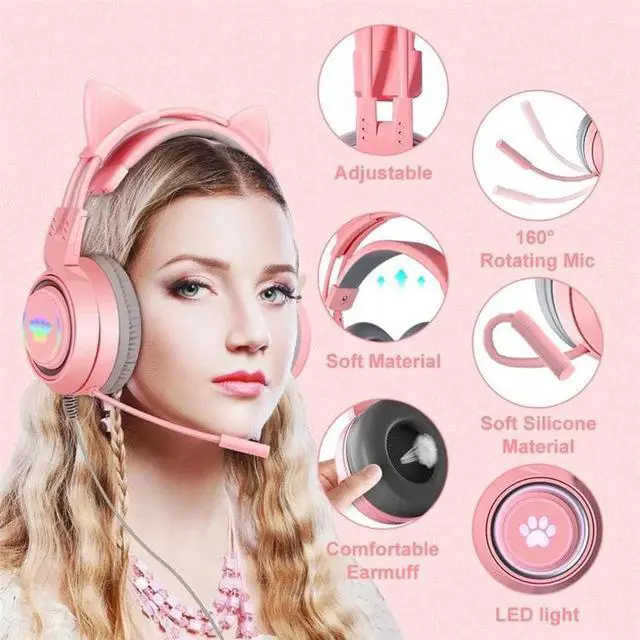 Alt view image 2 of 5 - Gemdeck Wired Headphones Cute Cat Ear Bluetooth Foldable Headphones Gift Purple