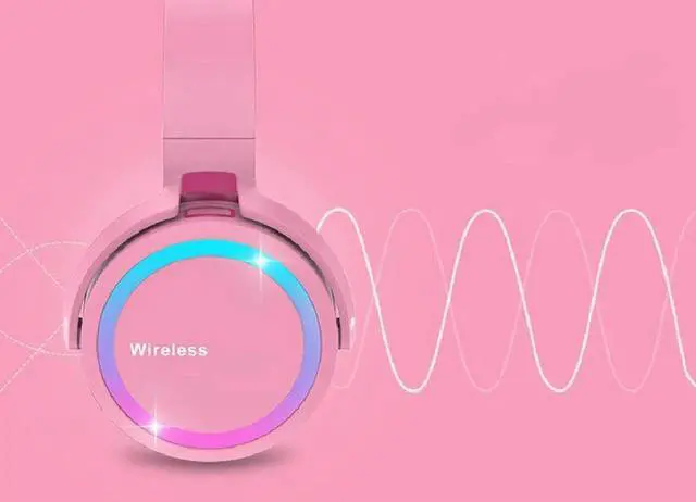 Alt view image 4 of 7 - Gemdeck Kids Headphones Cat Ear LED Light Up Foldable Bluetooth Headphone Purple