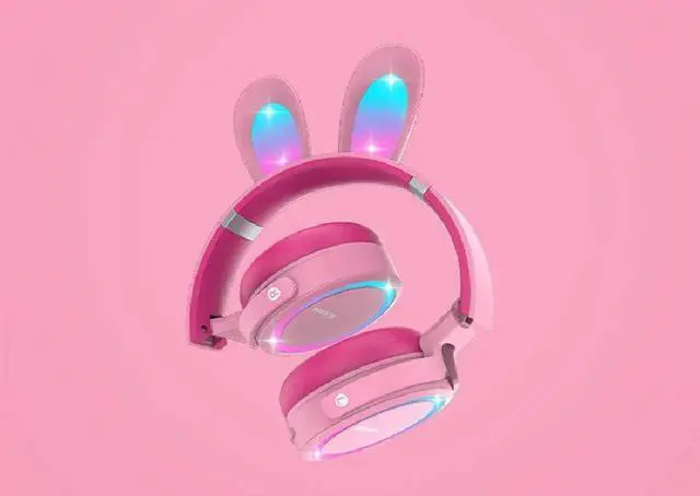 Alt view image 3 of 7 - Gemdeck Kids Headphones Cat Ear LED Light Up Foldable Bluetooth Headphone Purple