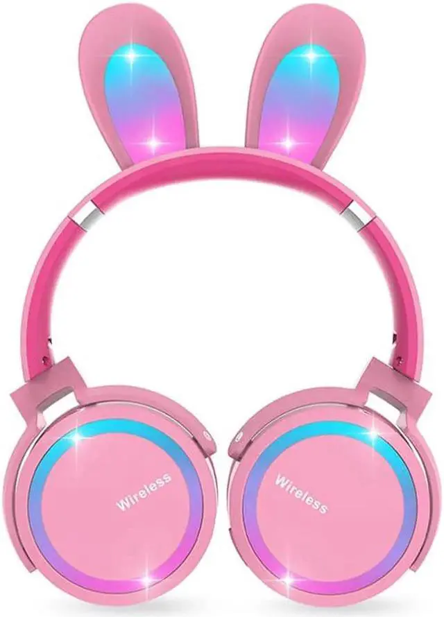 Alt view image 6 of 7 - Gemdeck Kids Headphones Cat Ear LED Light Up Foldable Bluetooth Headphone Purple