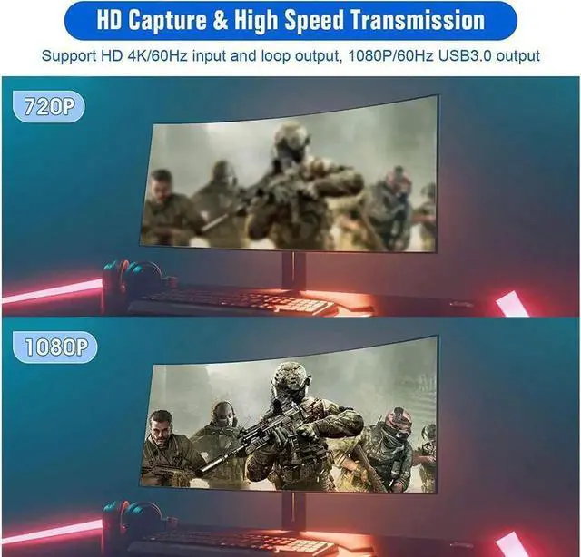 Alt view image 2 of 7 - 4K USB3.0 HDMI capture card Video game live broadcast USB3.0 capture card HDMI capture with Micr & HDMI Loop-Out, Support EDIC HDCP 2.2 Work with PS4/PC/OBS/DSLR/Camera