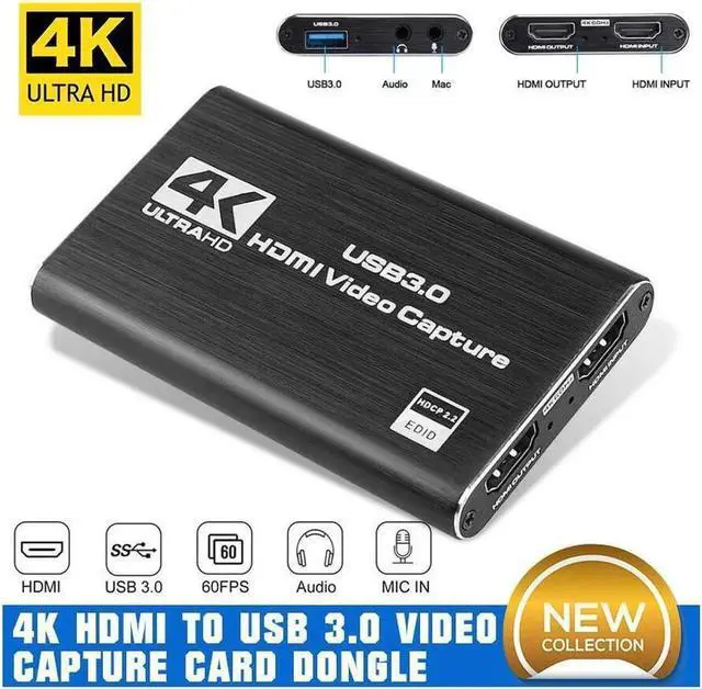 Main image of Video Capture Card with Loop Out, HDMI USB 2.0 4K HD 1080P 60FPS Game Capture Video Audio Recorder for Live Streaming for PS3/ PS4 /Xbox One/DSLR/Camcorders/Action Cam