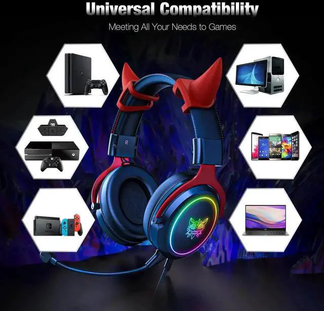 Alt view image 2 of 6 - Gemdeck Headphones Anime Devil Cat Ears Cartoon Headphones
