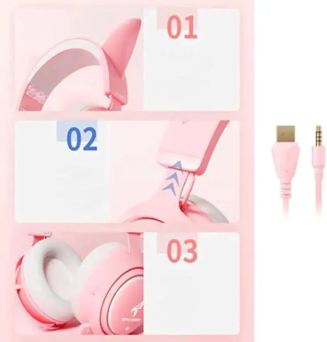 Alt view image 5 of 5 - Gemdeck Wired Headphones Cat Ear LED Light Headset Bluetooth Foldable Headphones Gift