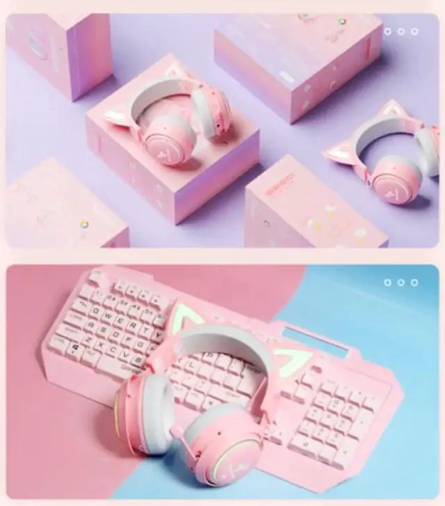 Alt view image 3 of 5 - Gemdeck Wired Headphones Cat Ear LED Light Headset Bluetooth Foldable Headphones Gift