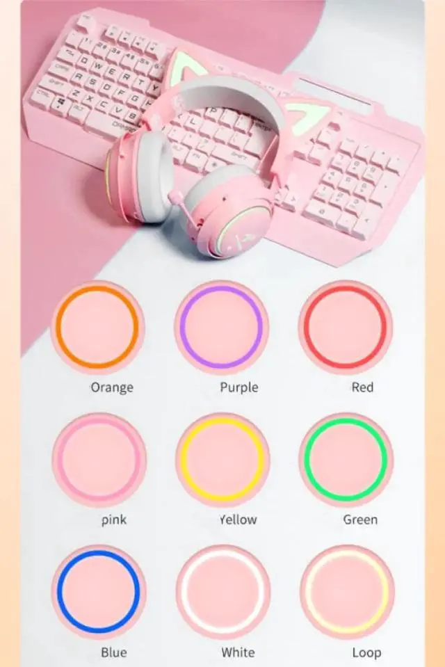 Alt view image 4 of 5 - Gemdeck Wired Headphones Cat Ear LED Light Headset Bluetooth Foldable Headphones Gift