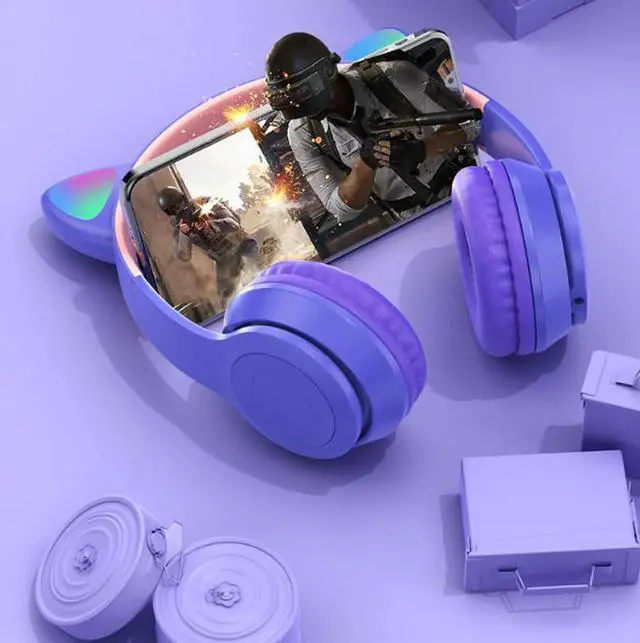 Alt view image 7 of 7 - Gemdeck RGB Cat Ear Headphones Wireless Foldable Gaming Headphones Built-in Microphone Black