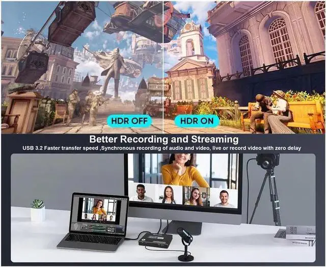 Alt view image 2 of 7 - 4K60FPS USB3.2 Capture Card Video Capture Card,HDMI Capture Card Switch with Microphone USB-C Game Capture Card for Live Streaming Video Recording Screen Capture Device Work with PS4/PC