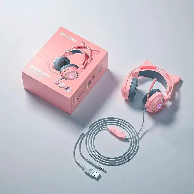 Alt view image 5 of 5 - Gemdeck Wired Headphones Cute Cat Ear Bluetooth Foldable Headphones Gift Silver Black