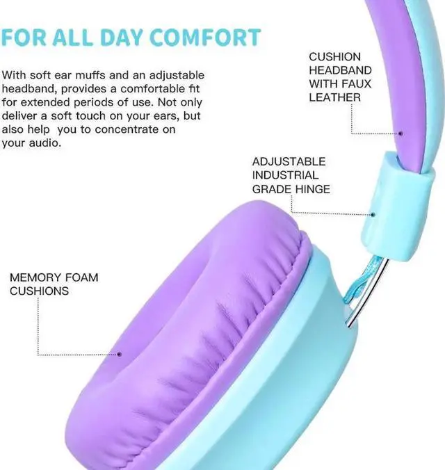 Alt view image 2 of 5 - Gemdeck Kids Headphones Wired with Microphone, Portable Headphones Stereo Sound Foldable Headset Blue