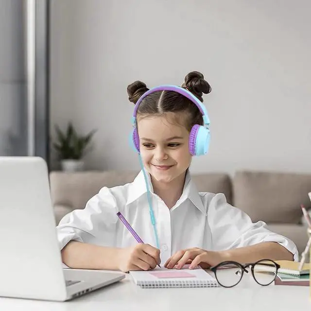 Alt view image 3 of 5 - Gemdeck Kids Headphones Wired with Microphone, Portable Headphones Stereo Sound Foldable Headset Blue