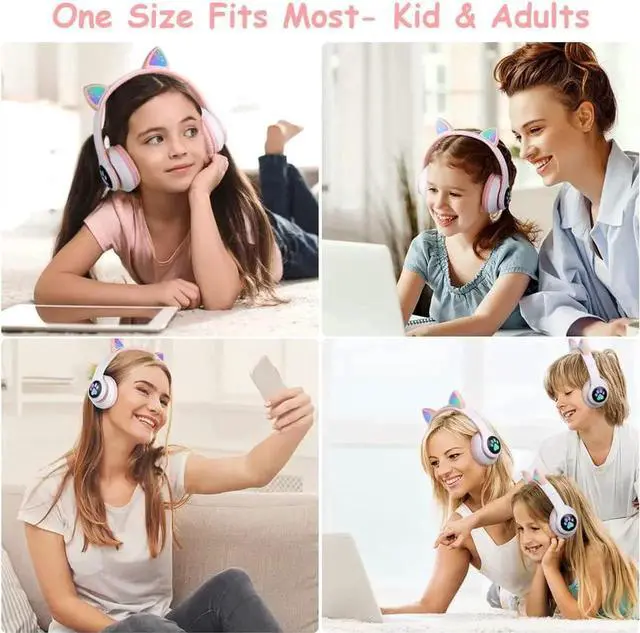 Alt view image 5 of 7 - Gemdeck Cat Ear Bluetooth Headset Luminous Cat Ear Wireless Headset Pluggable Cable White