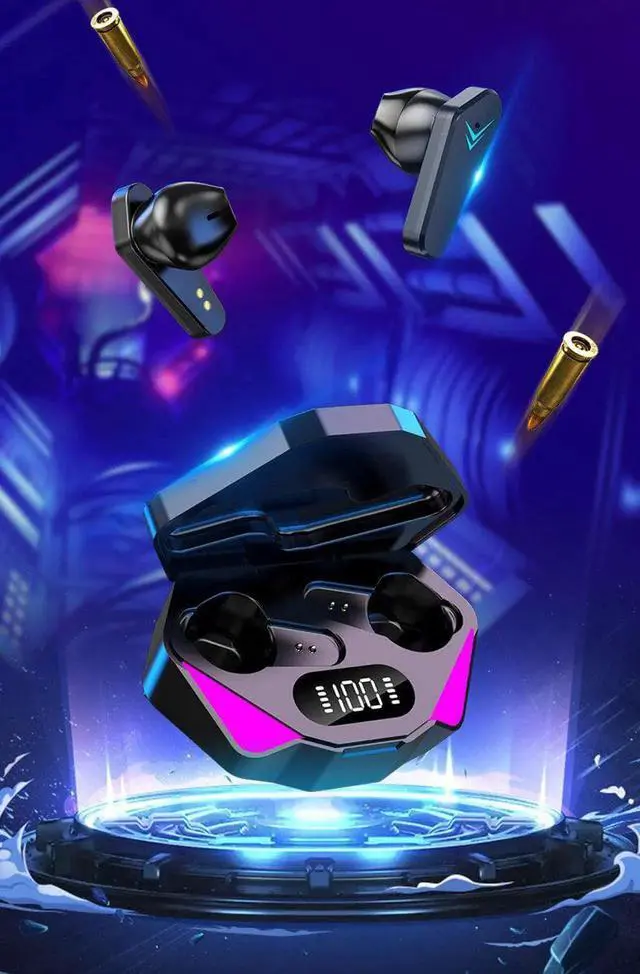 Alt view image 5 of 7 - Gemdeck Bluetooth Headphones True Wireless Earbuds LED Power Display Headphones with Wireless Charging Case