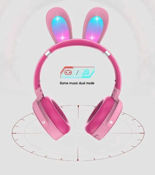 Alt view image 3 of 5 - Gemdeck Headphones with LED Illuminated Rabbit Ears Audio Headphones Pink