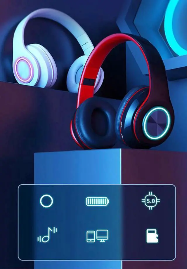 Alt view image 5 of 7 - Gemdeck Bluetooth Headphones, Foldable Wireless and Wired Stereo Headset Micro SD/TF, FM for Cell Phone,PC blackred