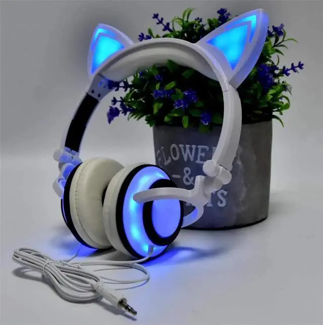 Alt view image 5 of 5 - Gemdeck Wired Headphones with Microphone, On-Ears Adjustable Stereo Foldable LED Cat Kitty Gift