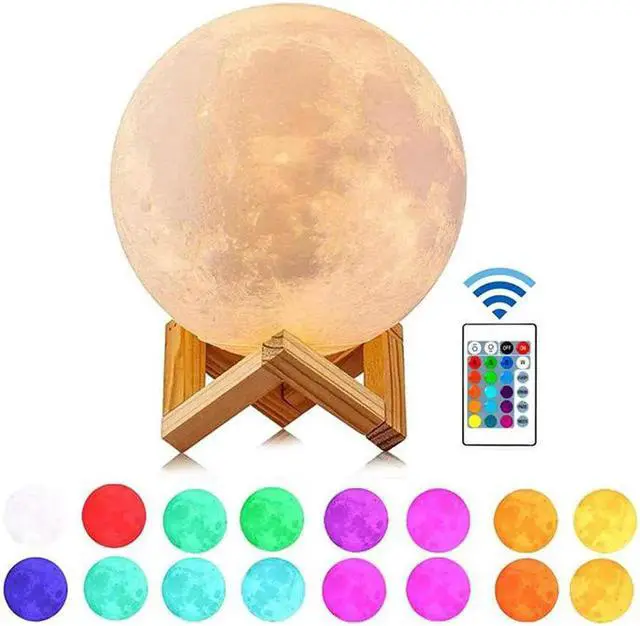 Main image of Gemdeck Moon Lamp, LOGROTATE 16 Colors LED Night Light 3D Printing Moon Light with Stand & Remote/Touch Control and USB Rechargeable 15cm