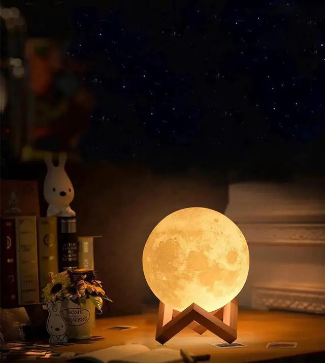 Alt view image 2 of 6 - Gemdeck Moon Lamp, LOGROTATE 16 Colors LED Night Light 3D Printing Moon Light with Stand & Remote/Touch Control and USB Rechargeable 15cm