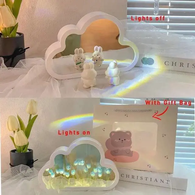 Alt view image 4 of 4 - Gemdeck DIY Tulip Night Light, Cloud Tulip Mirror Night Light, Simulation Flower Bedroom Sleeping Table Lamp Purple