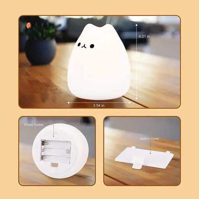 Alt view image 2 of 7 - Gemdeck LED Cat Night Light, Battery Powered Silicone Cute Cat Nursery Lights with 7-Color