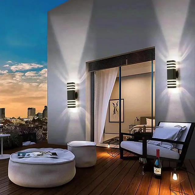 Alt view image 2 of 5 - Gemdeck Waterproof LED Square Up and Down Lights Outdoor Wall Mount Light, 3-Layer Black Modern Outdoor Lights for House