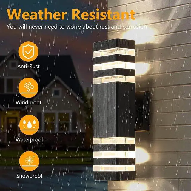 Alt view image 5 of 5 - Gemdeck Waterproof LED Square Up and Down Lights Outdoor Wall Mount Light, 3-Layer Black Modern Outdoor Lights for House