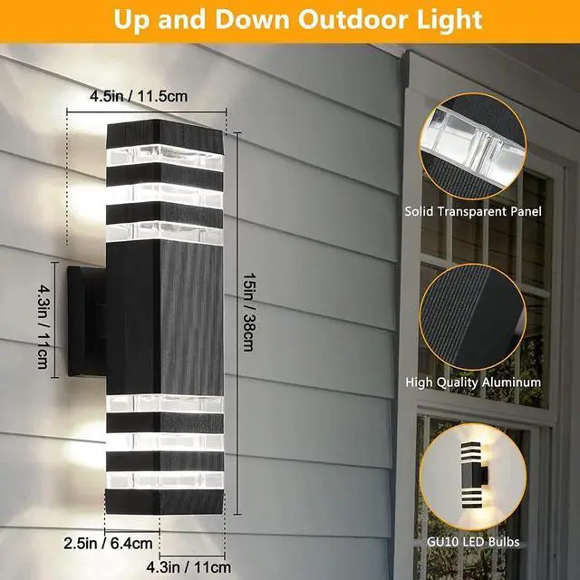 Alt view image 3 of 5 - Gemdeck Waterproof LED Square Up and Down Lights Outdoor Wall Mount Light, 3-Layer Black Modern Outdoor Lights for House