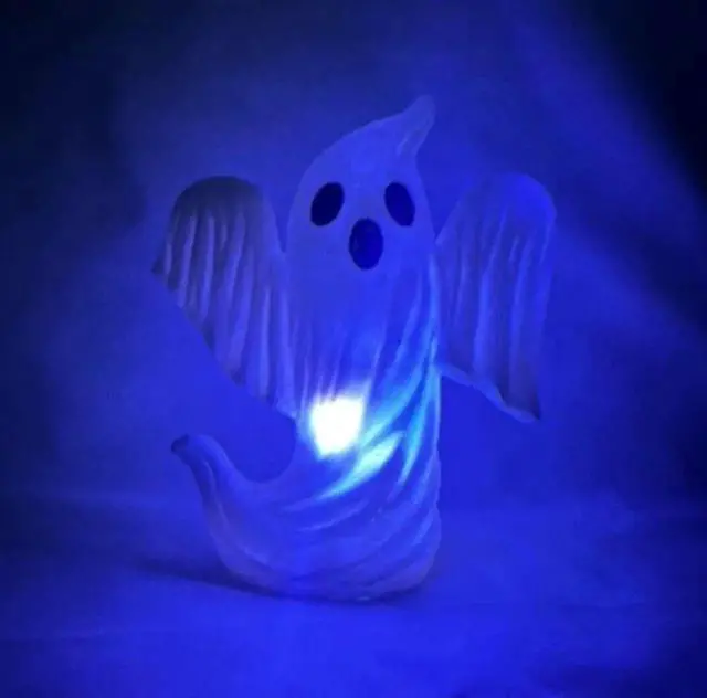 Alt view image 5 of 5 - Gemdeck Halloween Decor Ghost With Pumpkin Light Up Jack-o'-lantern Ceramic Pumpkin Light